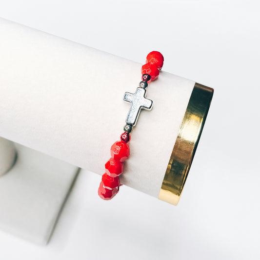 Red & Silver Cross Bracelet