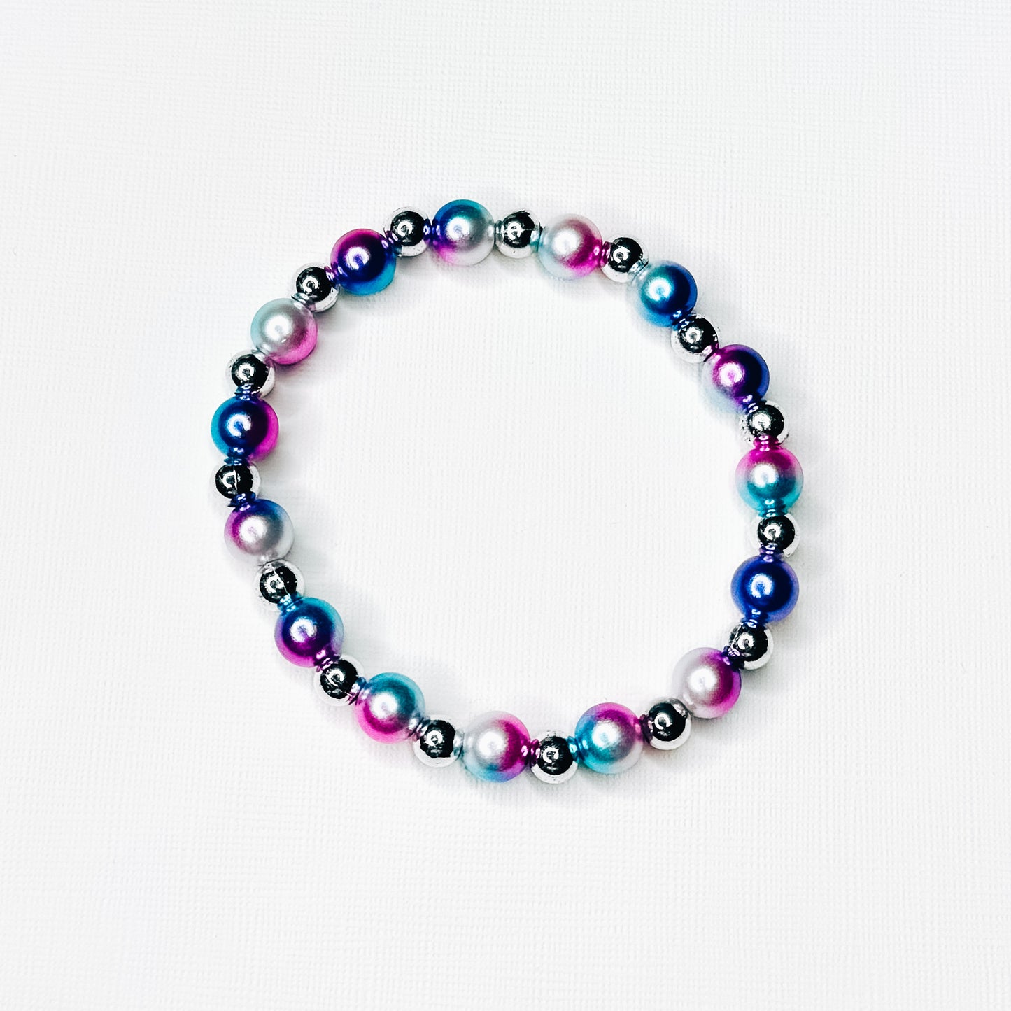 Silver & Cotton Candy Mix Beaded Bracelet