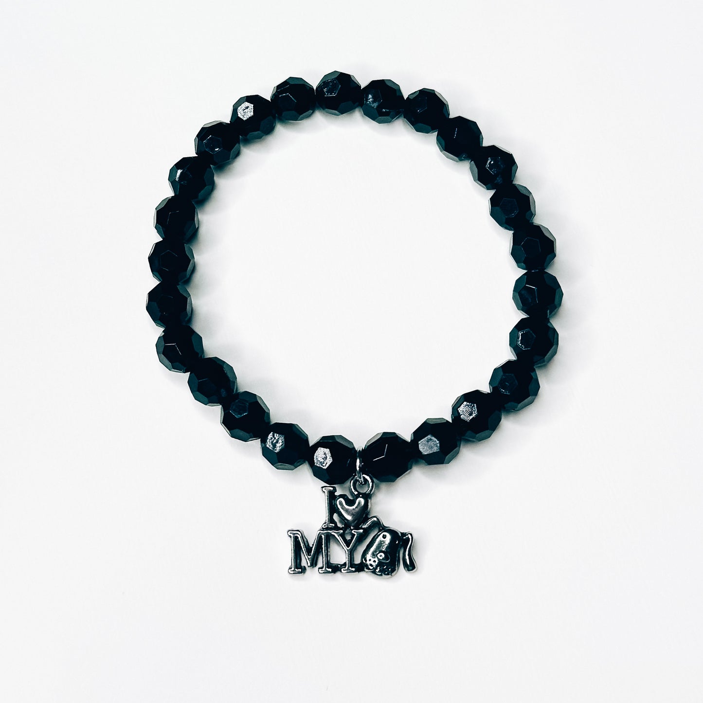 Love My Dog Black Beaded Charm Bracelet