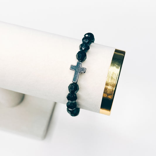 Black Silver Cross Bracelet