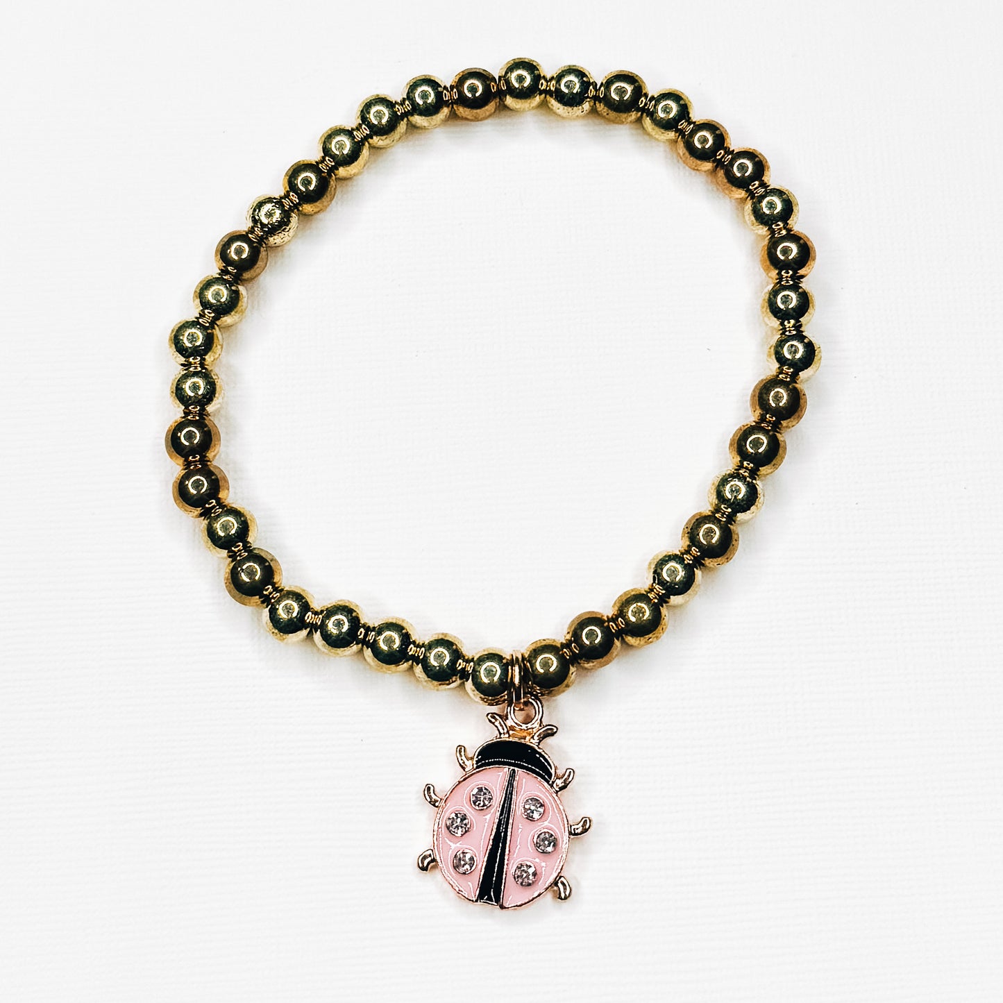 Pink & Gold Rhinestone Ladybug Charm Bracelet