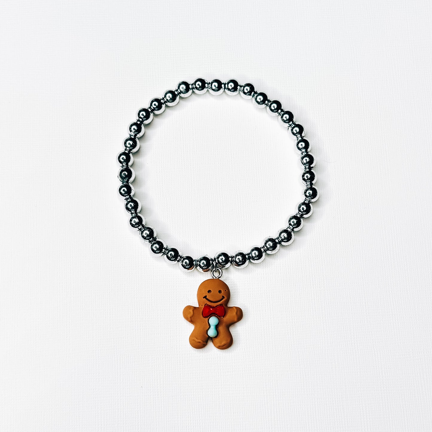 Silver Gingerbread Charm Beaded Bracelet