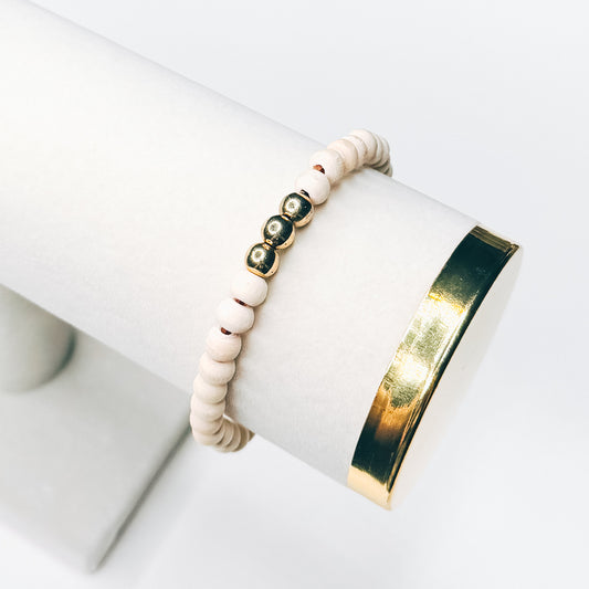 Wooden & Gold Dainty Beaded Bracelet