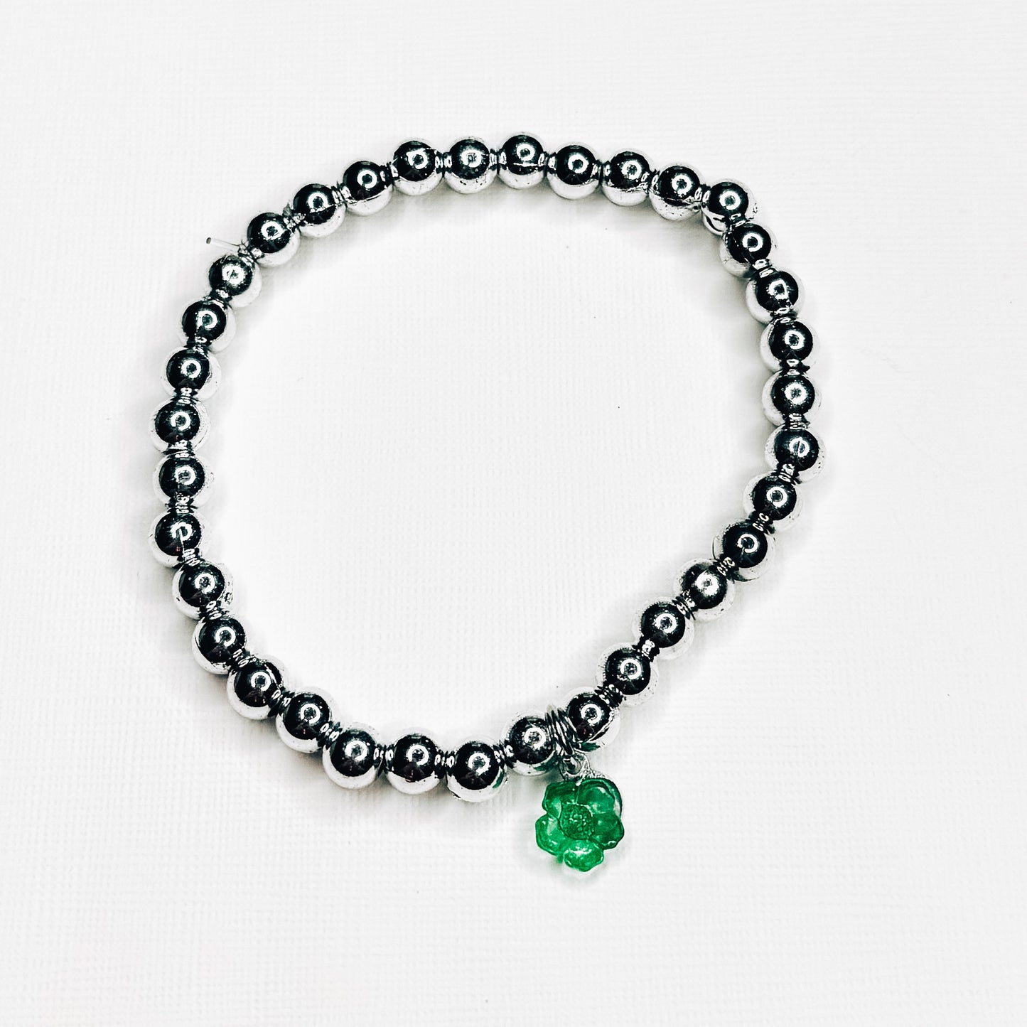 Green & Silver Dainty Flower Charm Bracelet