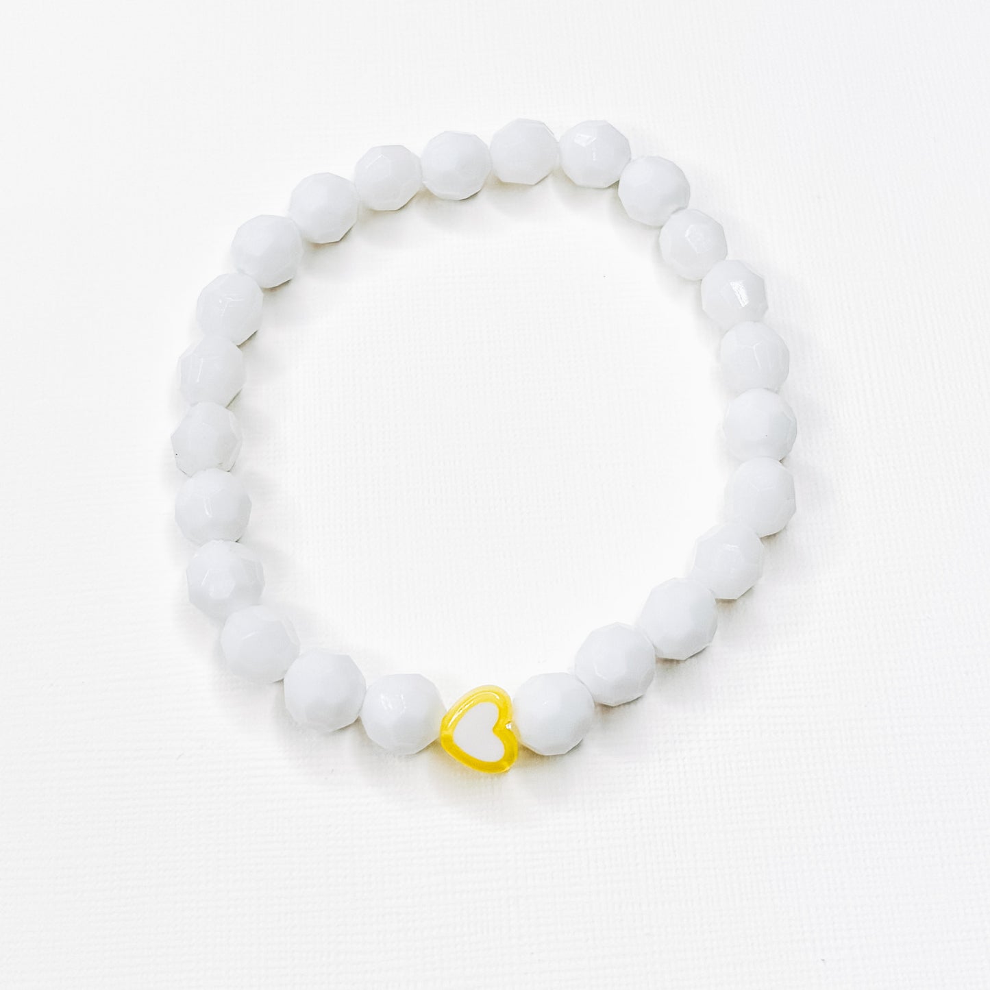 White Beaded Yellow Heart Charm Bracelet