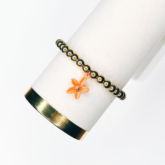 Orange & Gold Flower Charm Bracelet