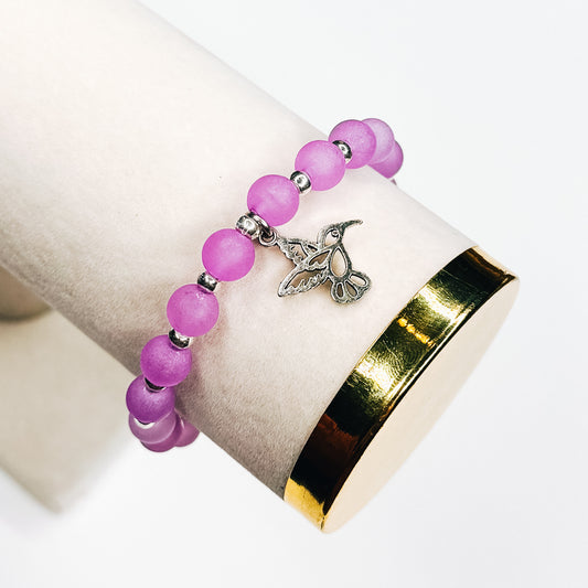 Silver & Purple Hummingbird Charm Bracelet