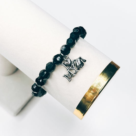 Love My Dog Black Beaded Charm Bracelet