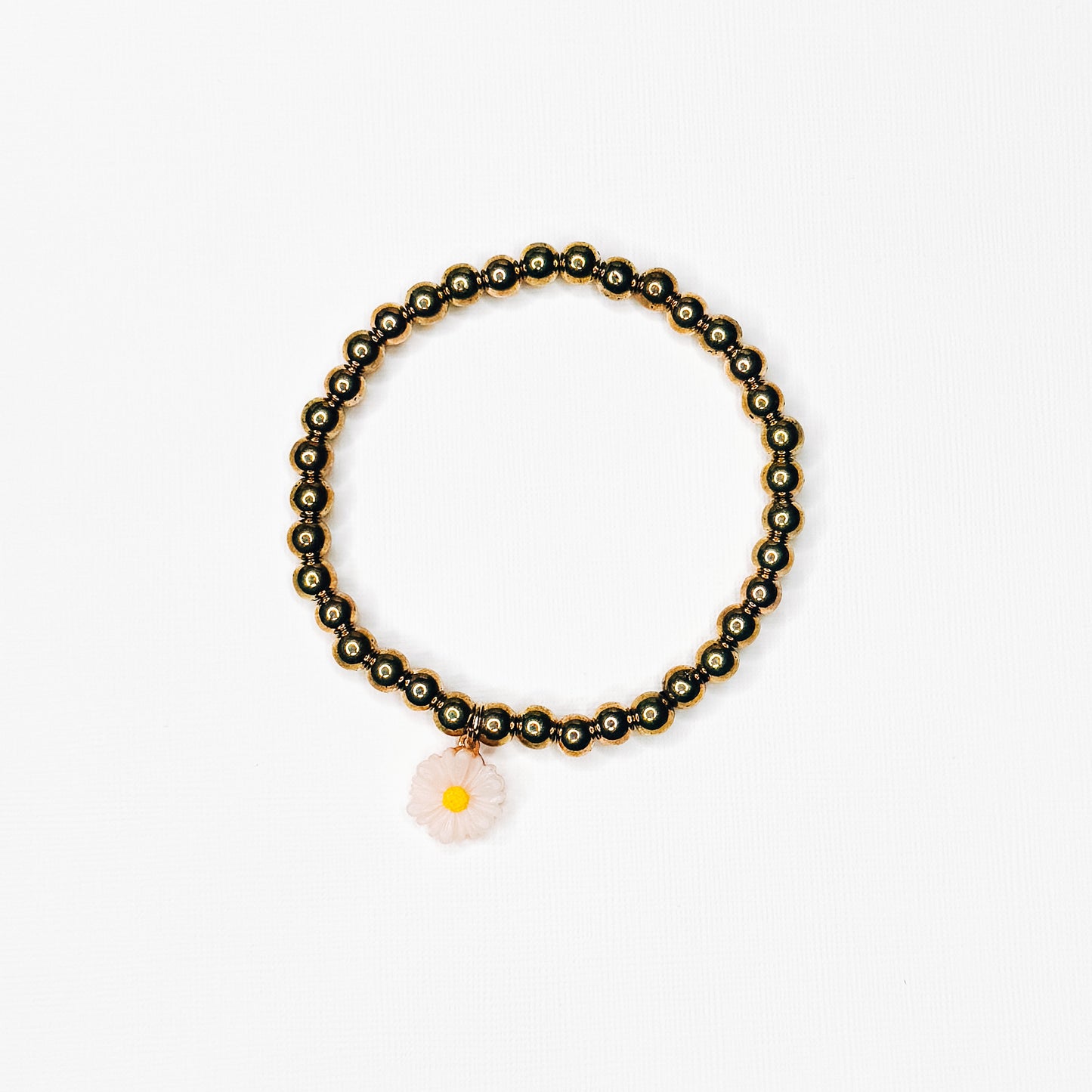 Ivory Flower Charm Gold Beaded Bracelet