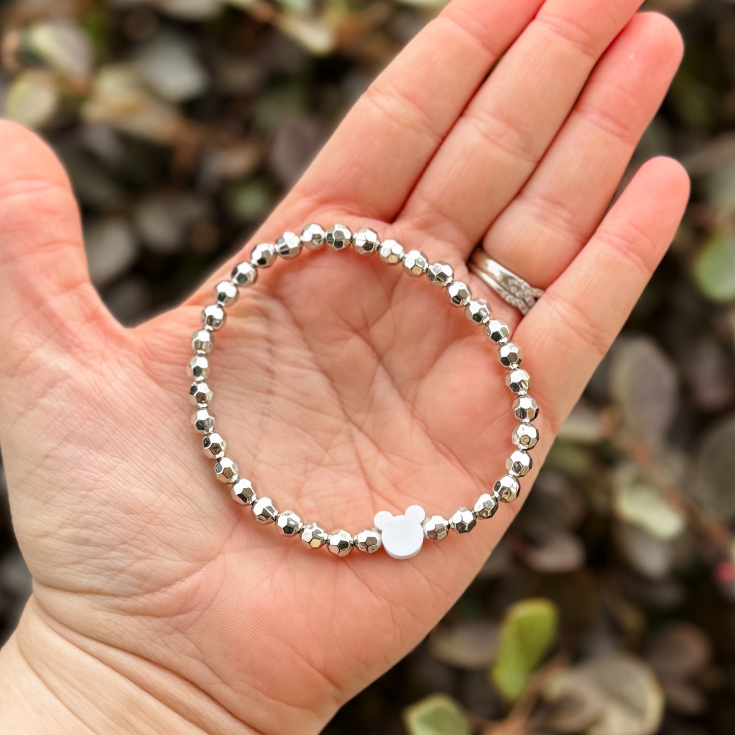 Silver & White Mouse Charm Bracelet