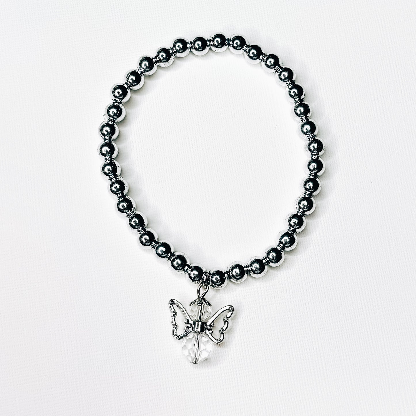 Silver Angel Charm Beaded Bracelet