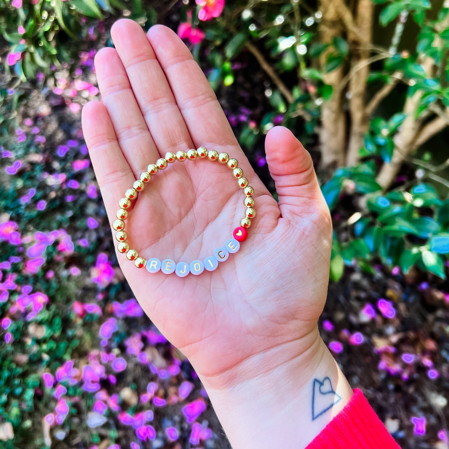 Rejoice Gold & Red Heart Bracelet