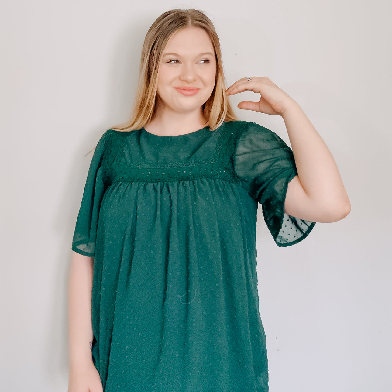Green Lace Detailed Top (Size Large)
