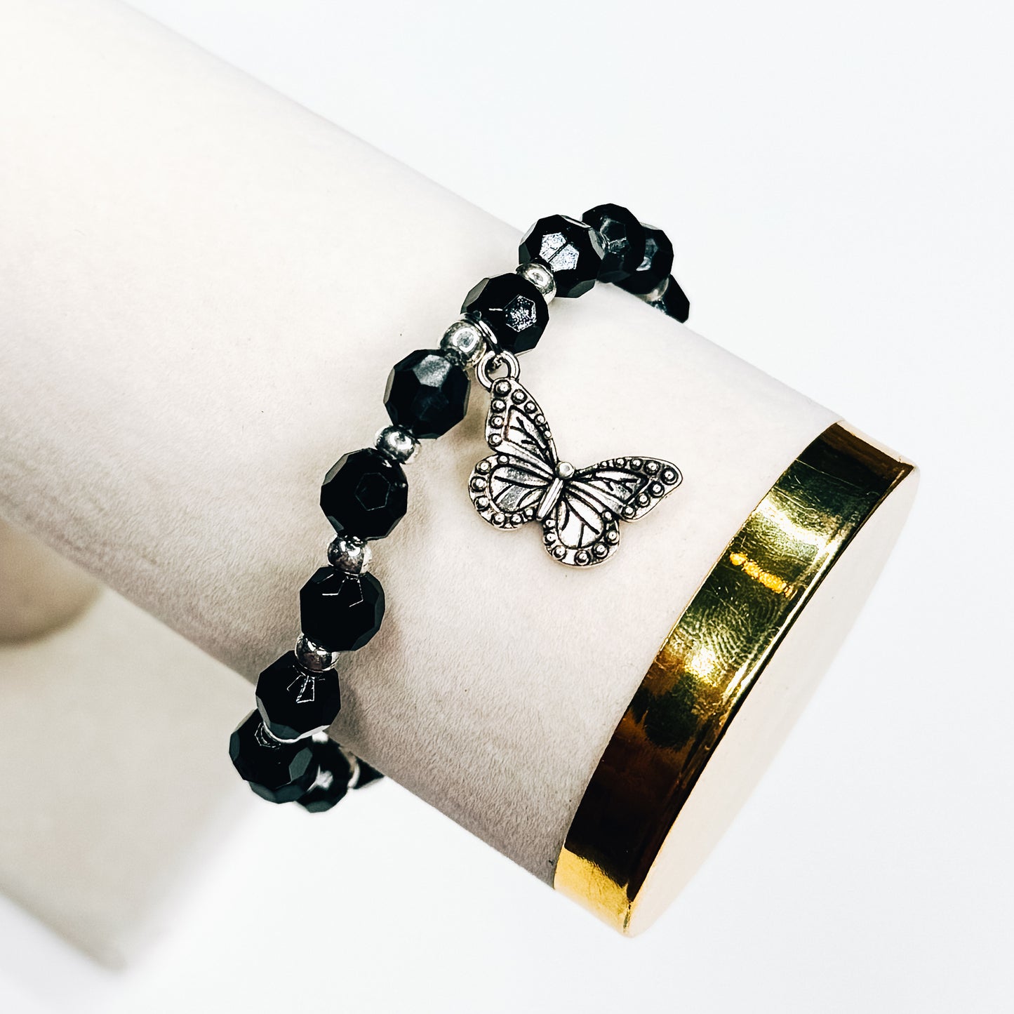 Black & Silver Butterfly Charm Bracelet