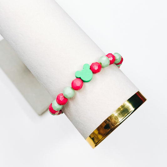 Hot Pink & Green Mouse Charm Bracelet