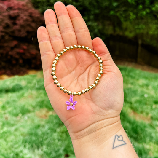 Purple & Gold Flower Charm Bracelet