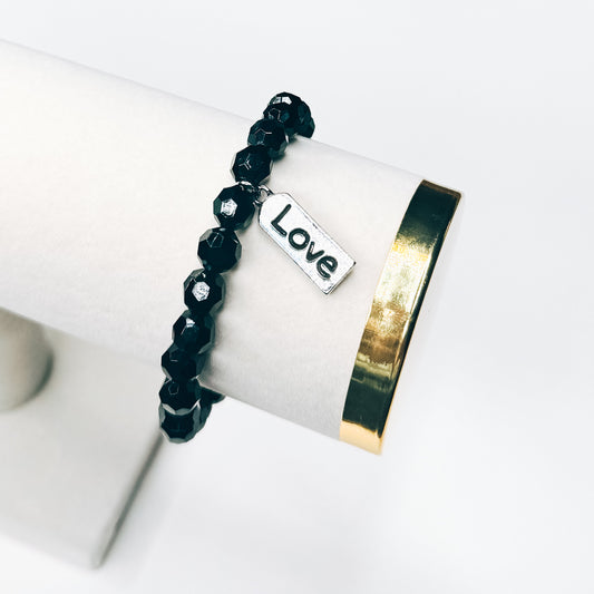 Love Charm Black Beaded Bracelet