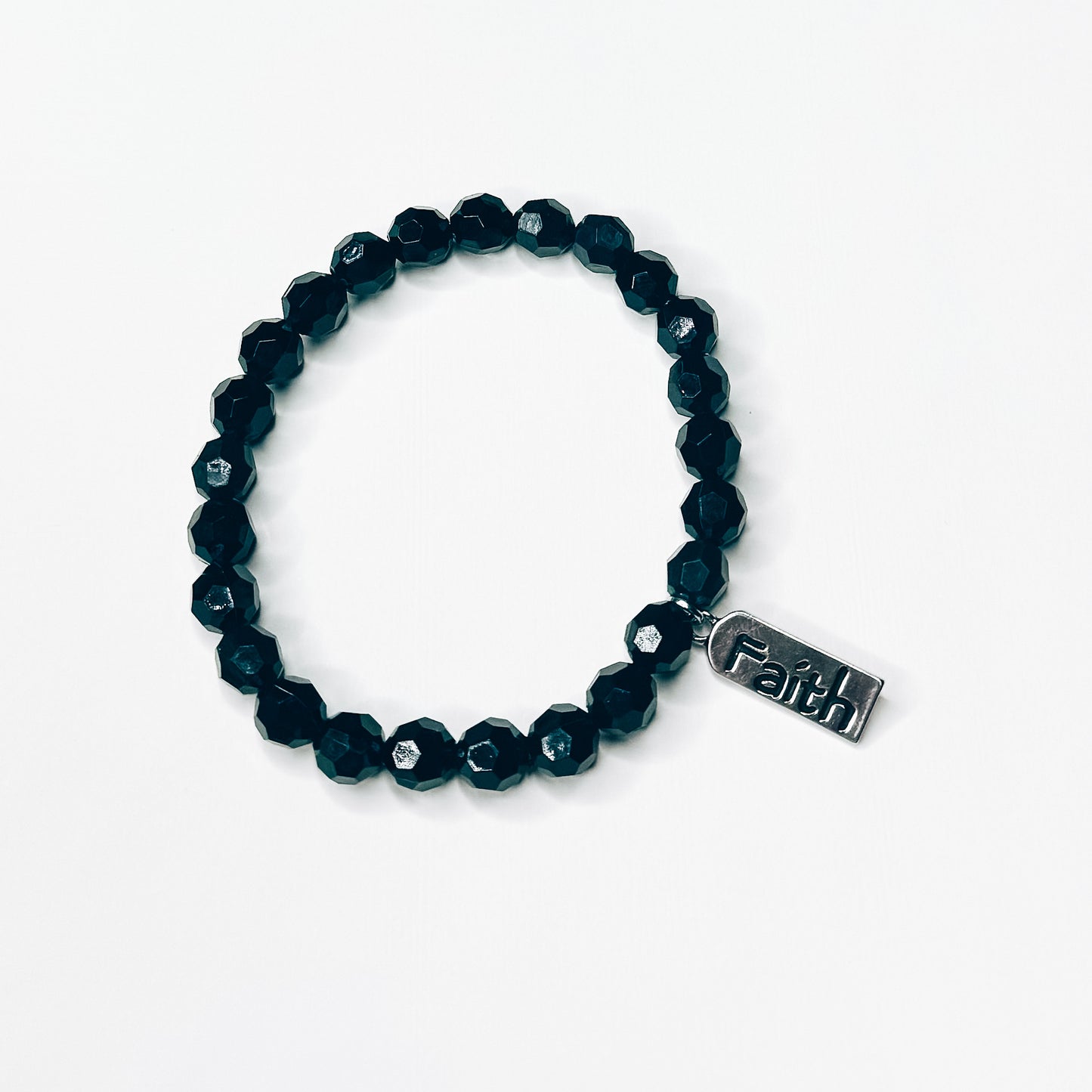 Faith Charm Black Beaded Bracelet