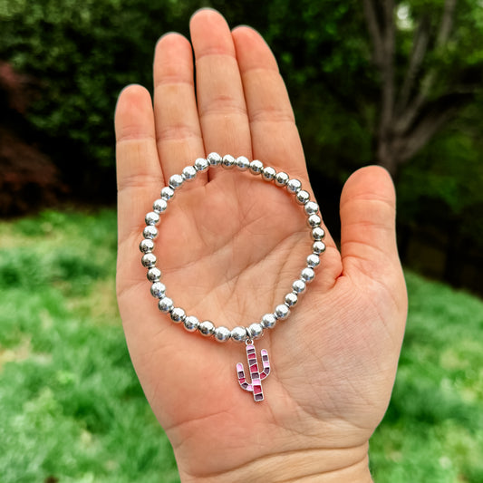 Pink & Silver Cactus Charm Bracelet