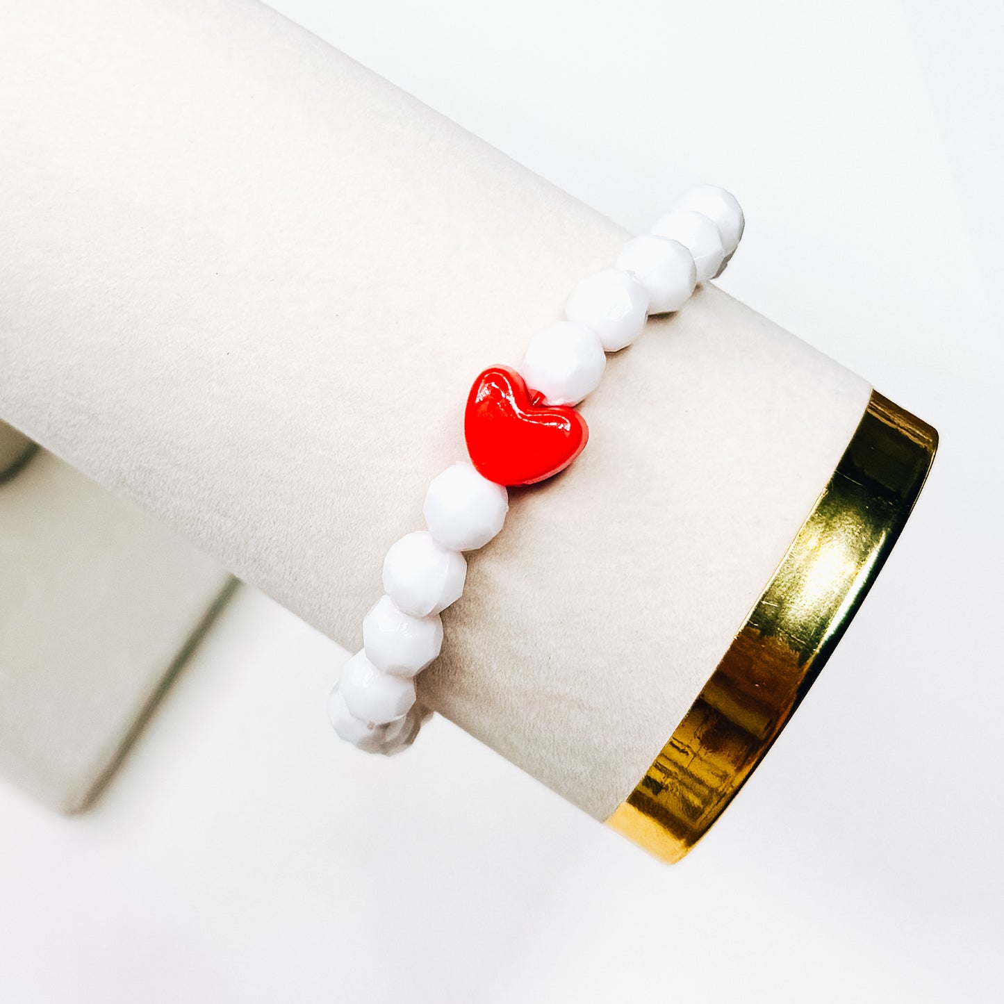 White & Red Heart Bracelet