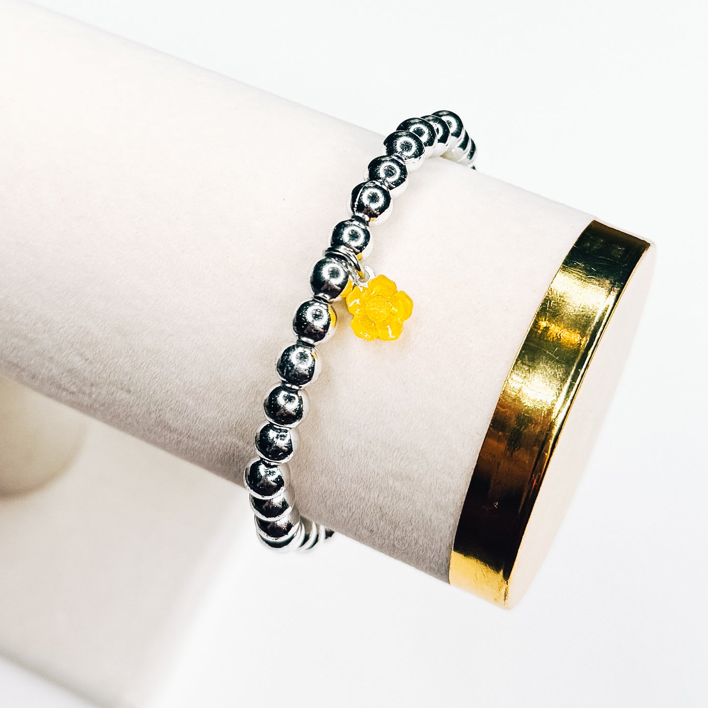 Yellow & Silver Dainty Flower Charm Bracelet