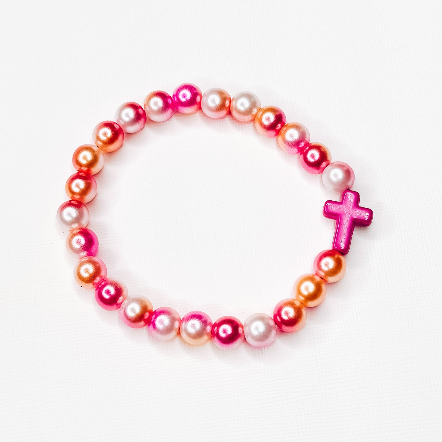 Pink Pearl Mix Cross Charm Bracelet