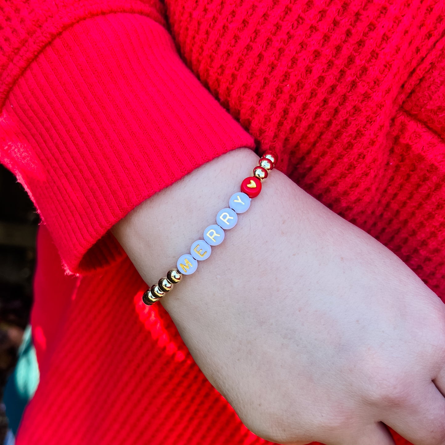 Merry Gold & Red Heart Bracelet