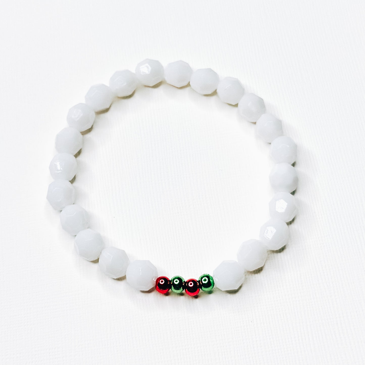 White Red & Green Beaded Bar Bracelet