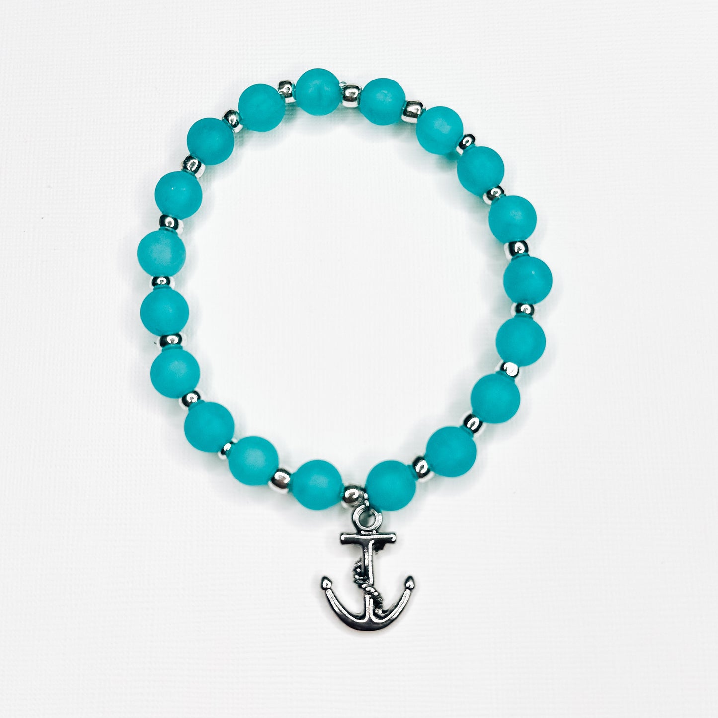 Aqua & Silver Anchor Charm Bracelet