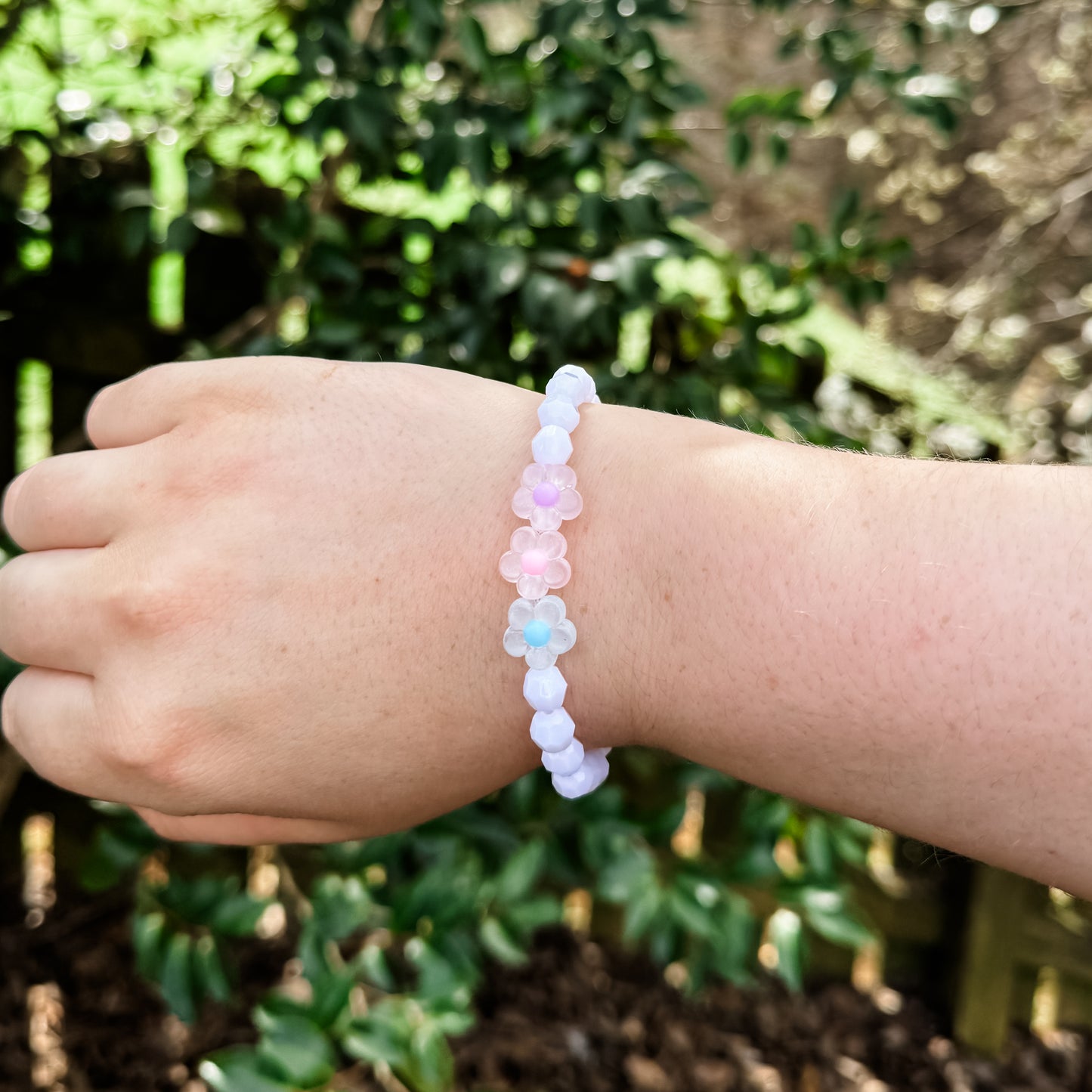 White Flower Bracelet (Purple, Pink, Blue)