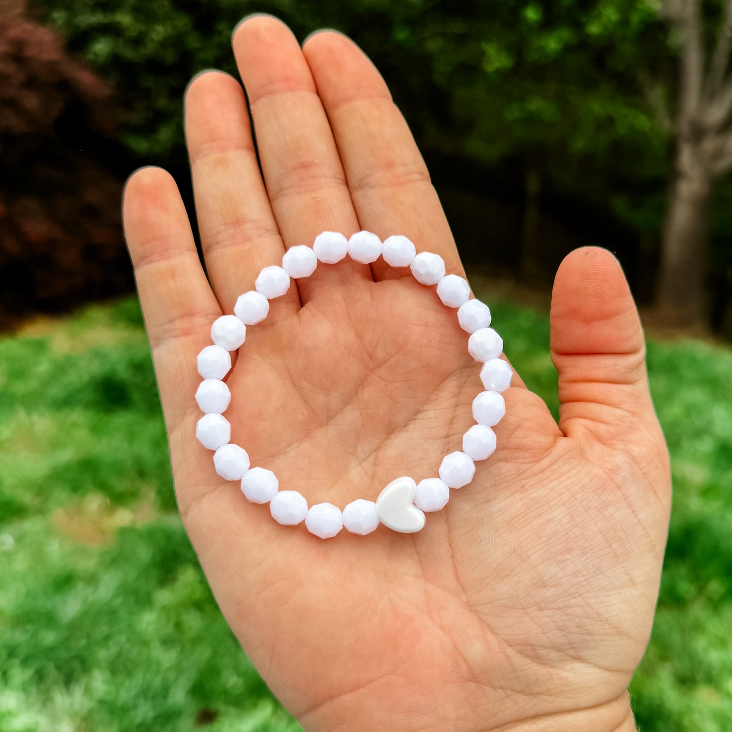 White Heart Charm Bracelet