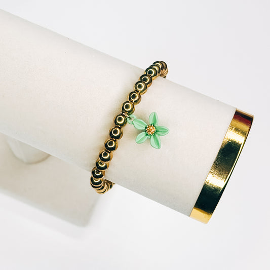 Green & Gold Flower Charm Bracelet