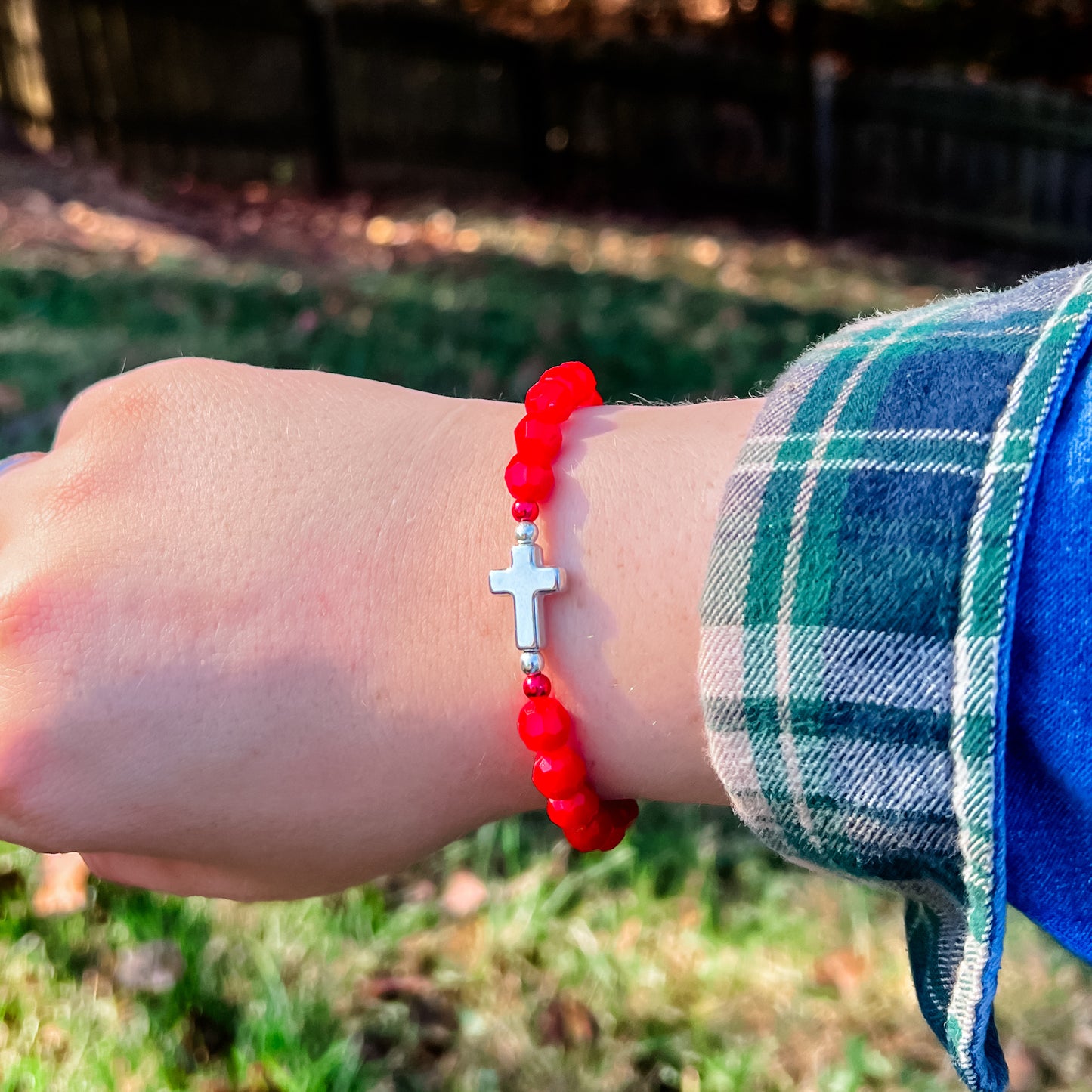 Red & Silver Cross Bracelet