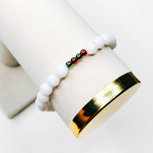 White Red & Green Beaded Bar Bracelet