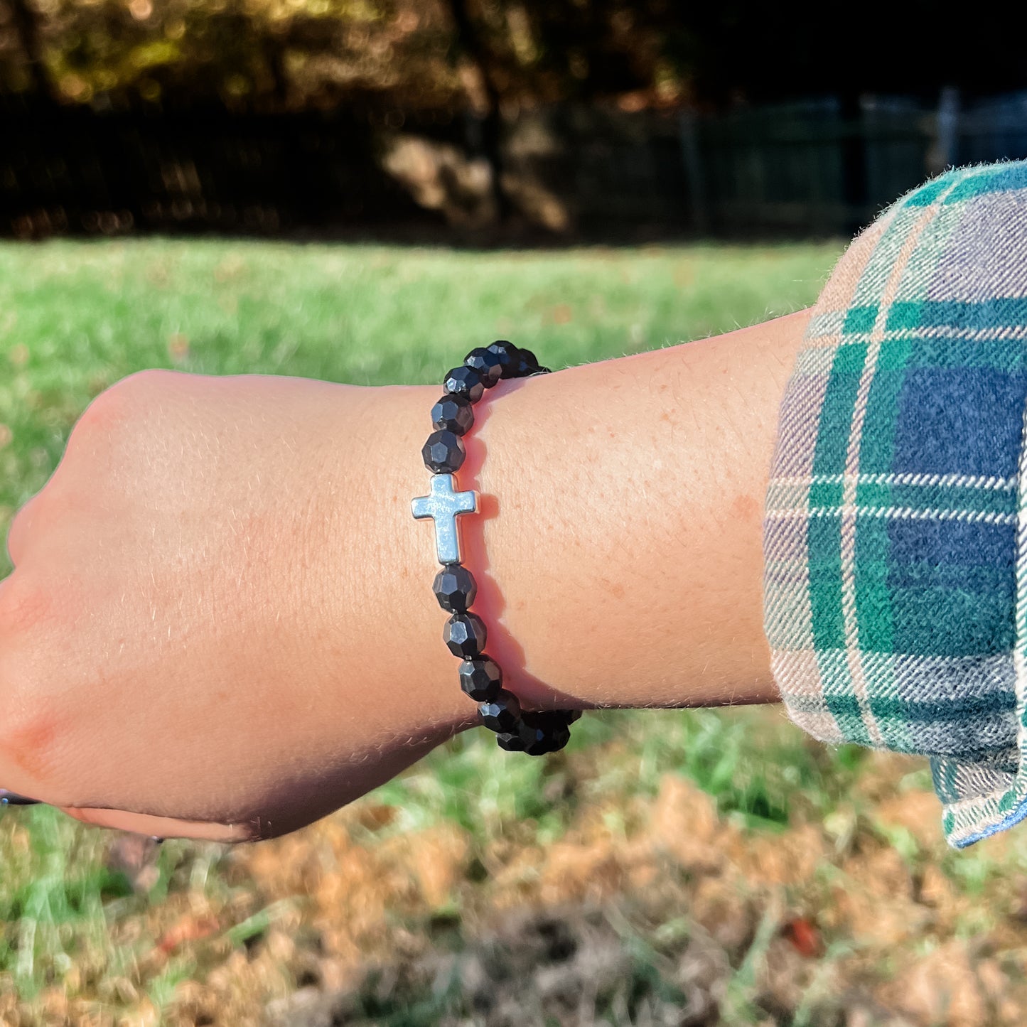 Black Silver Cross Bracelet