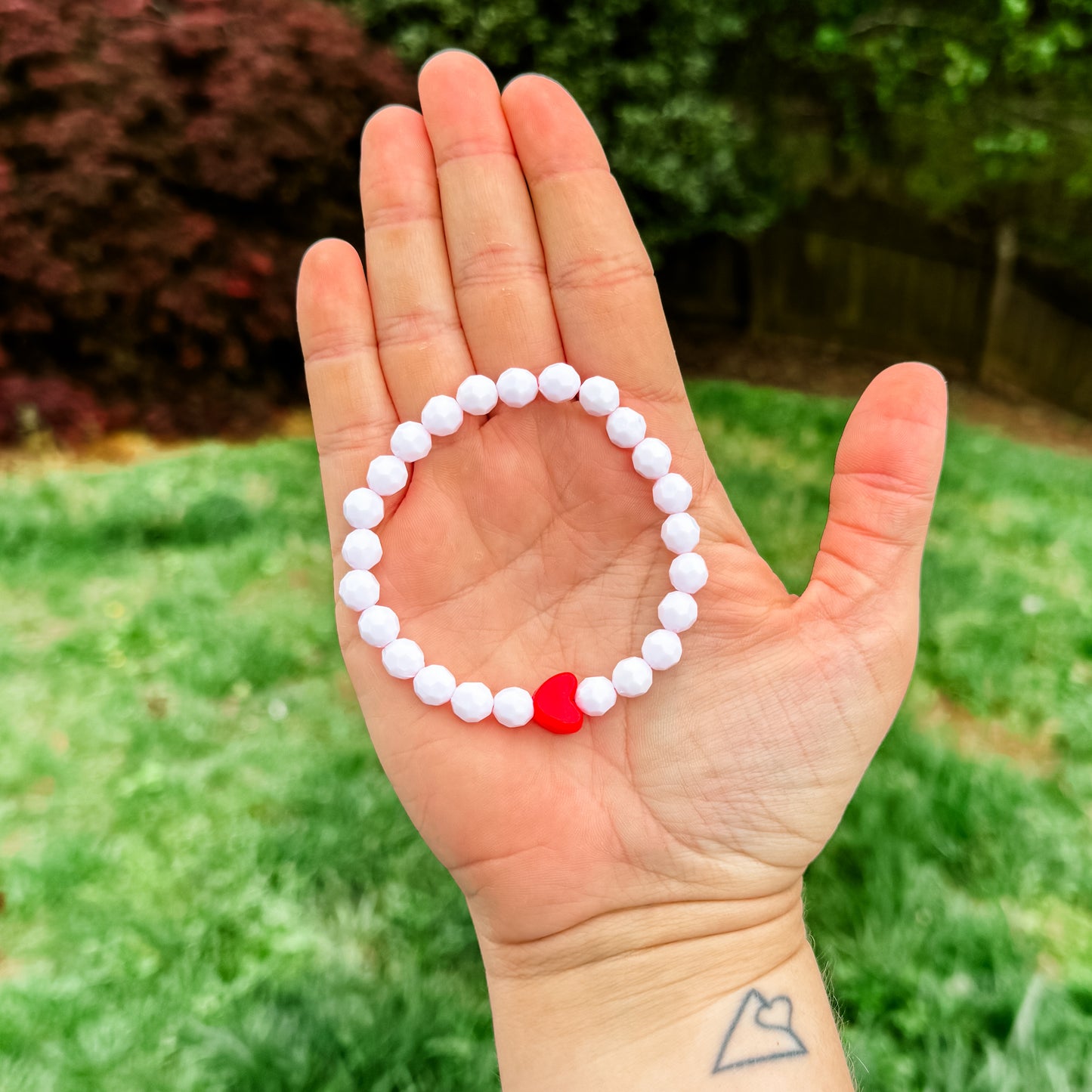 White & Red Heart Bracelet