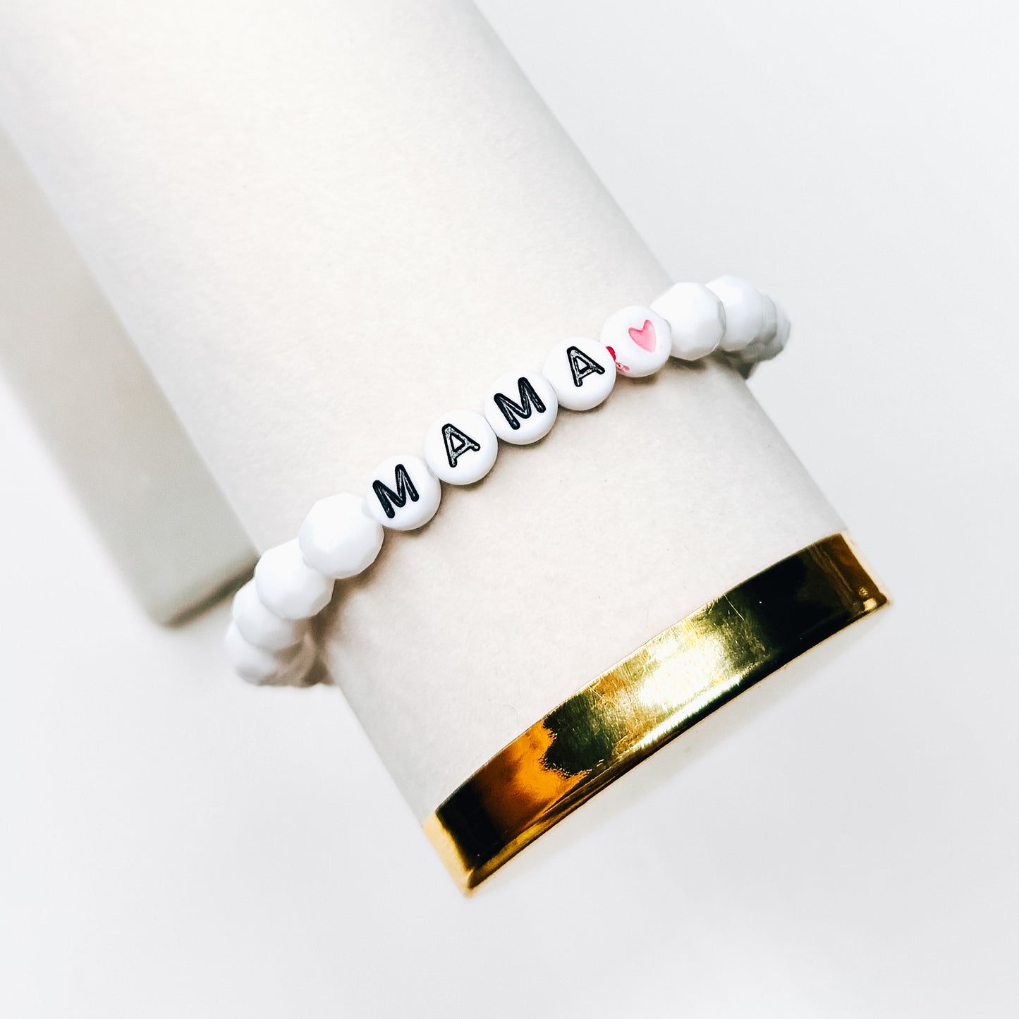 White & Pink Heart Mama Bracelet