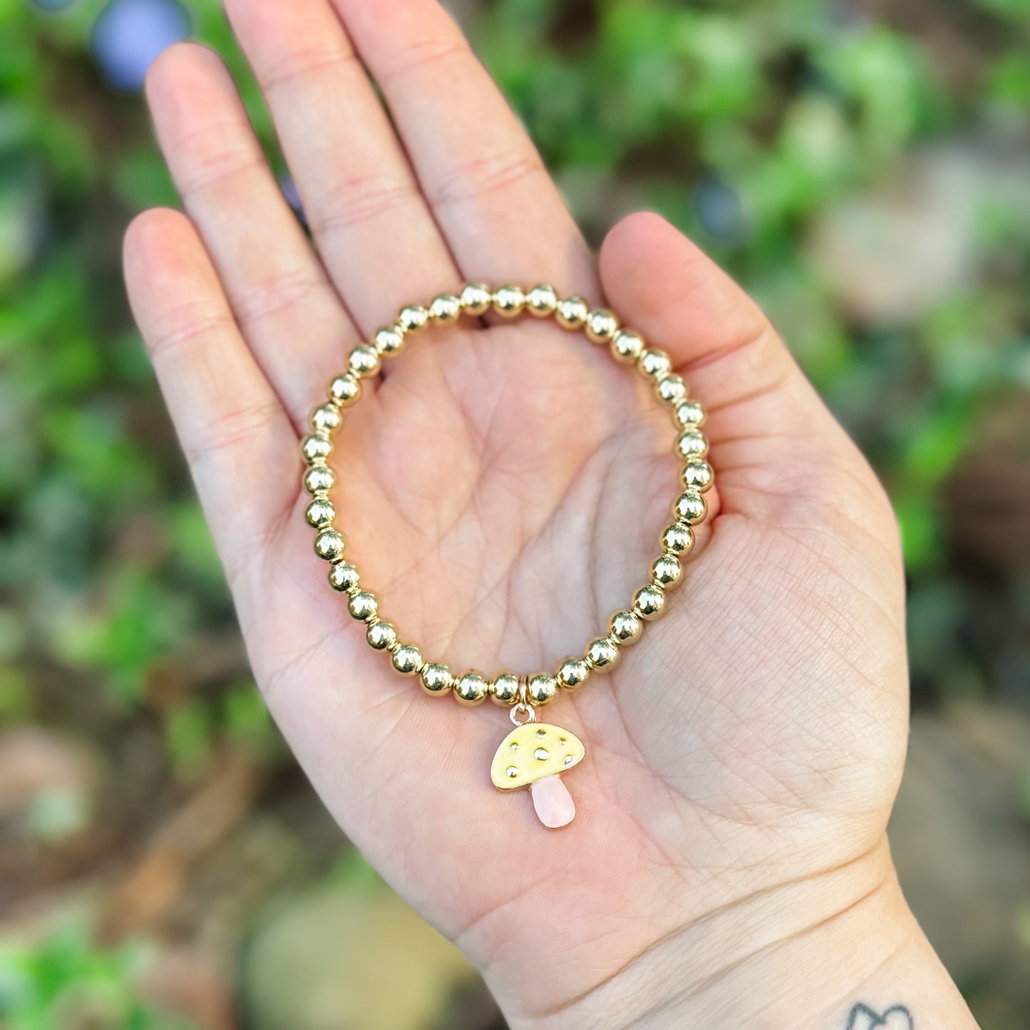 Yellow & Gold Rhinestone Mushroom Charm Bracelet