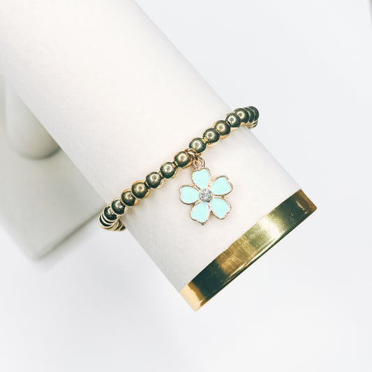 Mint & Gold Rhinestone Flower Charm Bracelet