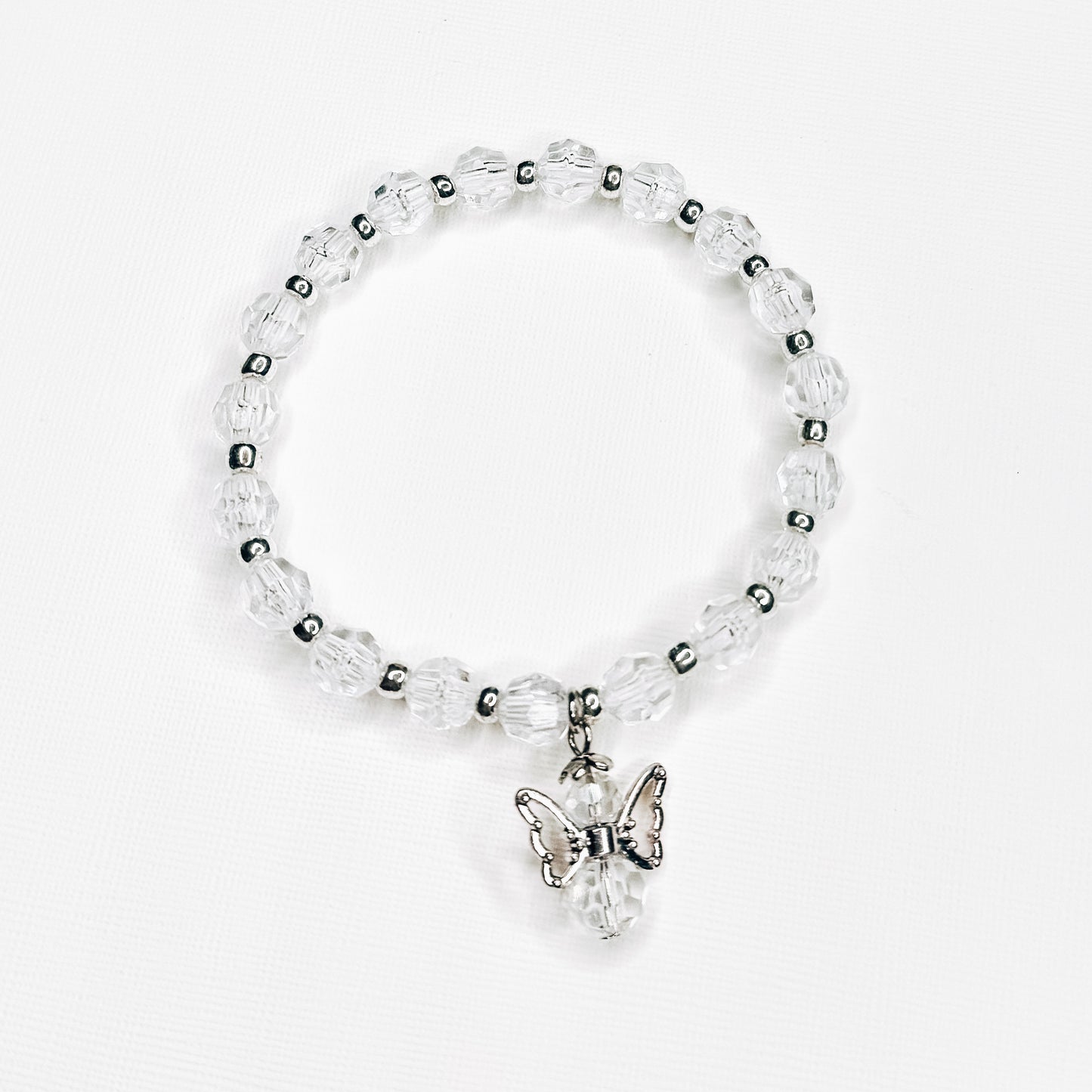 Chunky Clear & Silver Angel Charm Bracelet