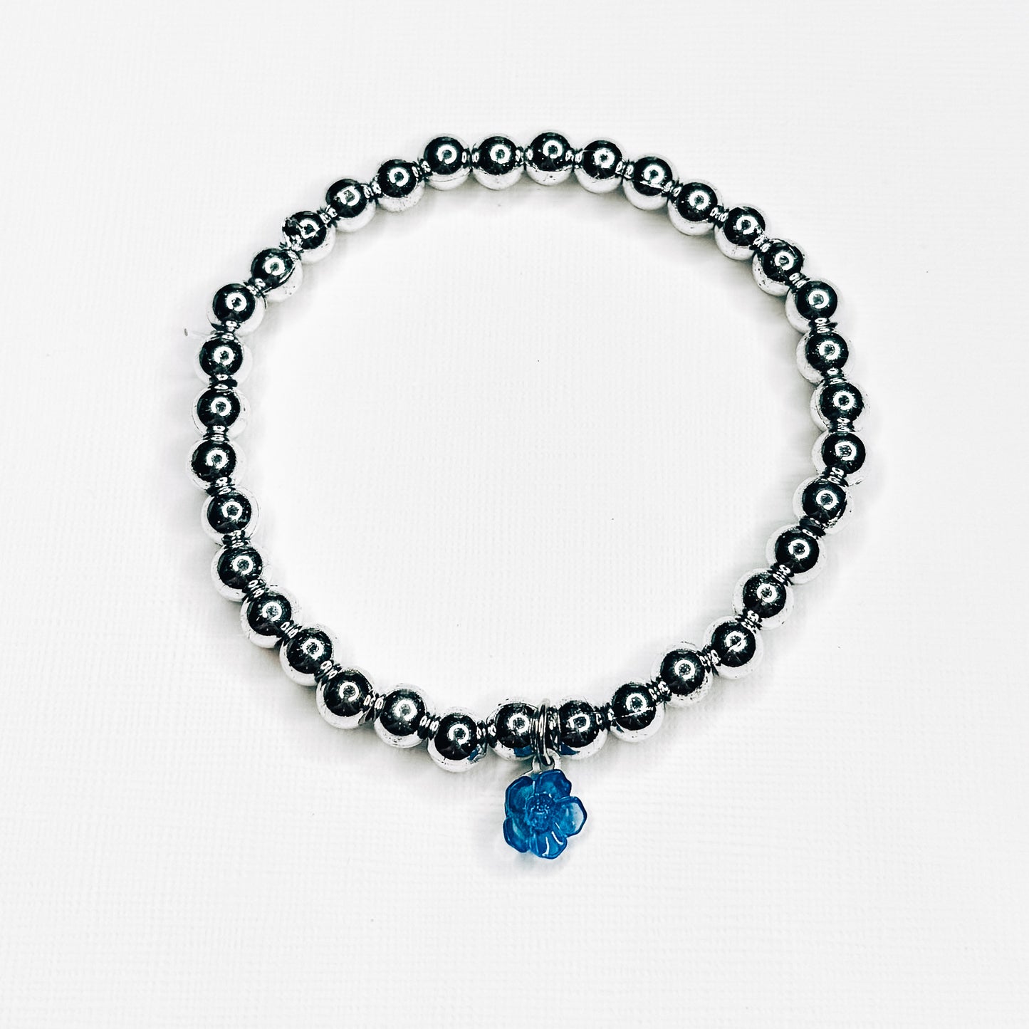 Blue & Silver Dainty Flower Charm Bracelet