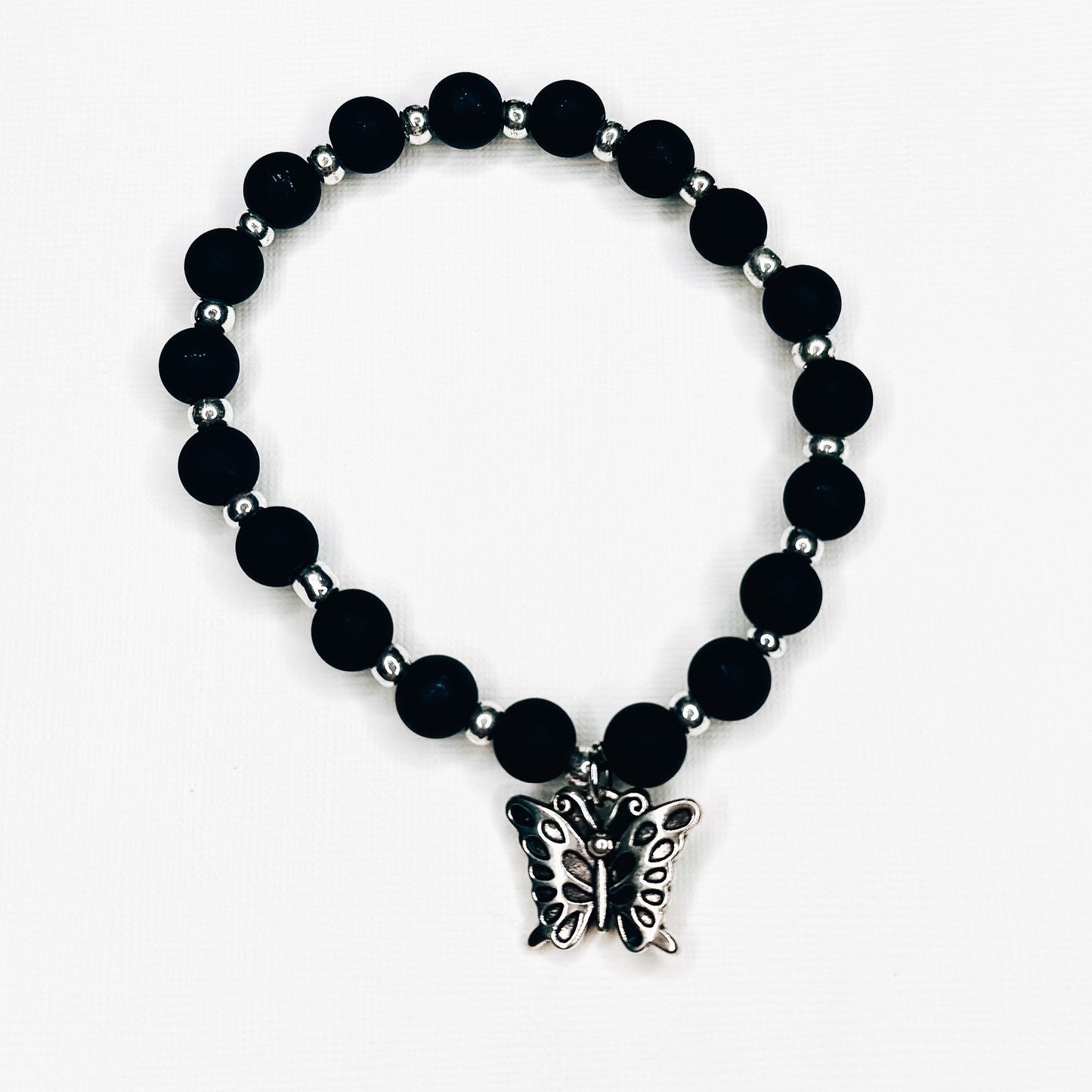 Black & Silver Butterfly Charm Bracelet