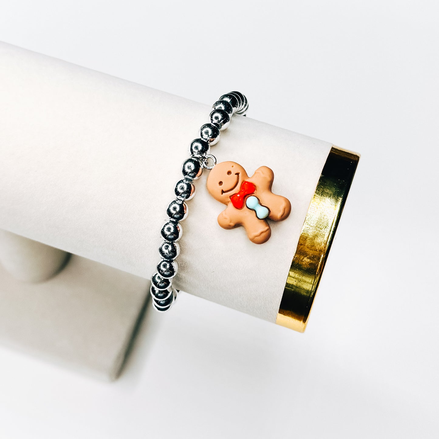 Silver Gingerbread Charm Beaded Bracelet