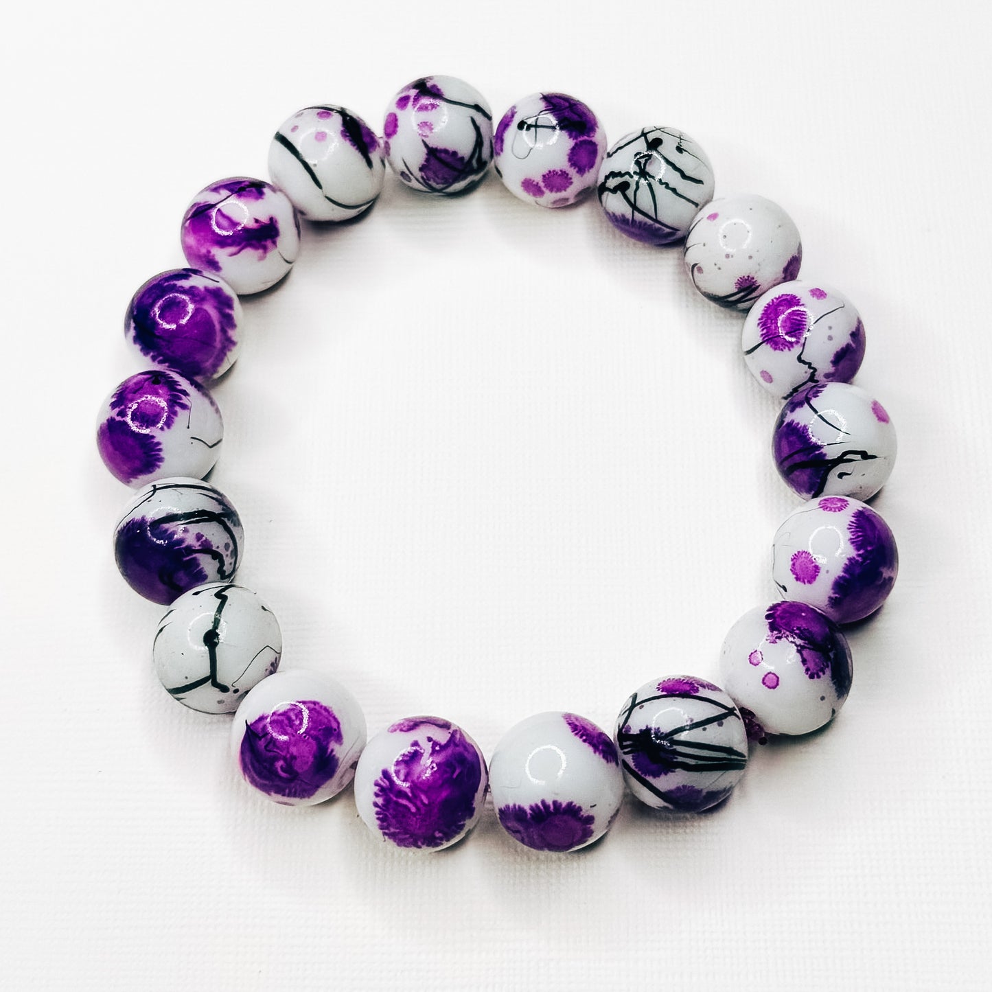 Chunky Purple & Black Glass Beaded Bracelet