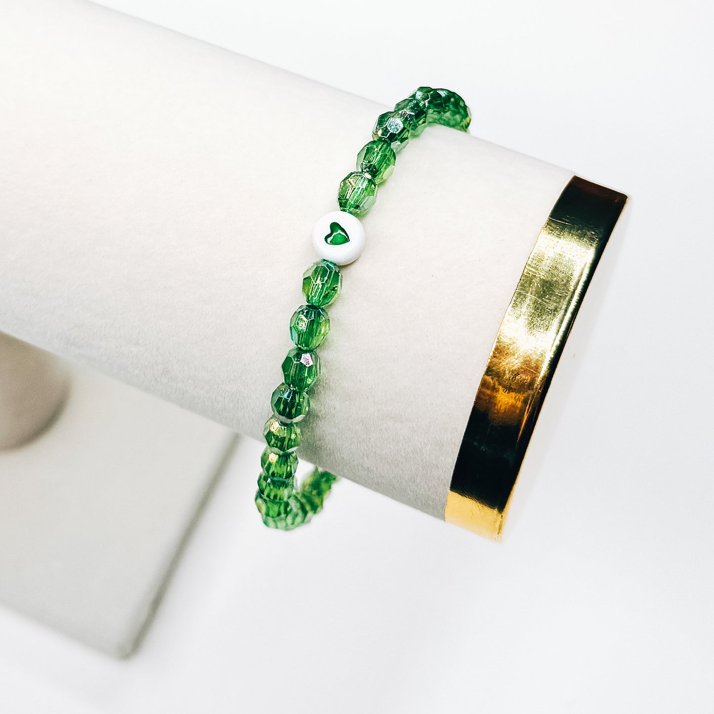 Dainty Green Heart Beaded Bracelet