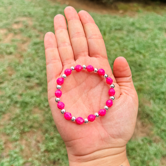 Silver & Hot Pink Beaded Bracelet