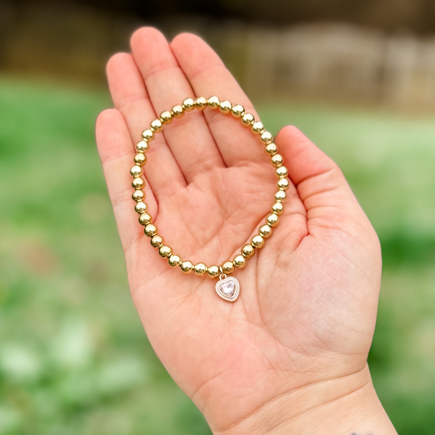 Pink & Gold Heart Rhinestone Charm Bracelet