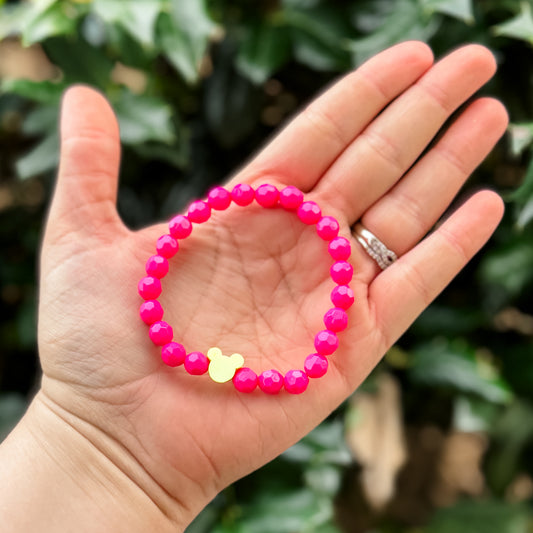 Hot Pink & Neon Yellow Mouse Charm Bracelet