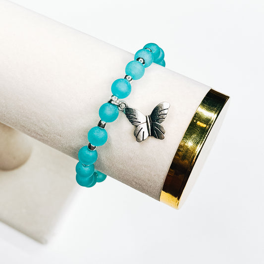 Aqua & Silver Butterfly Charm Bracelet