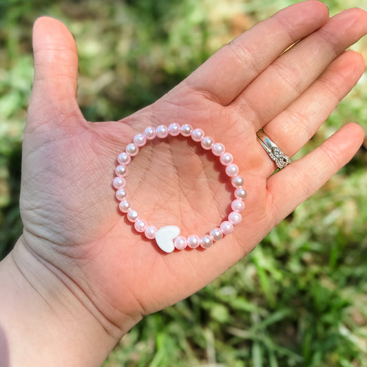 KIDS Pink Pearl Heart Bracelet